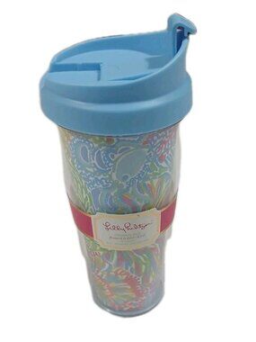New Lilly Pulitzer Thermal Mug  Lover's Coral Reusable 16oz BPA Lead Free Pink